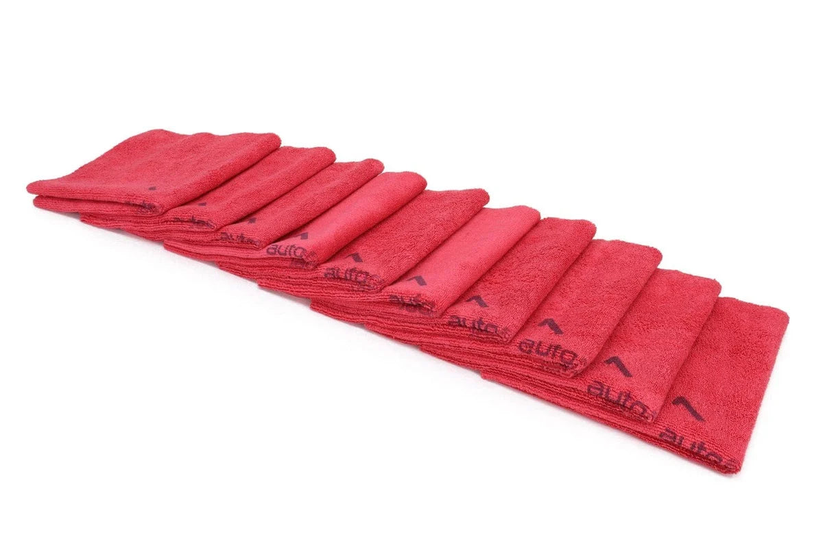 Red AutoFiber Quadrant Wipe Microfiber Towels, 10-pack, with numbered quadrants for coating application and leveling.