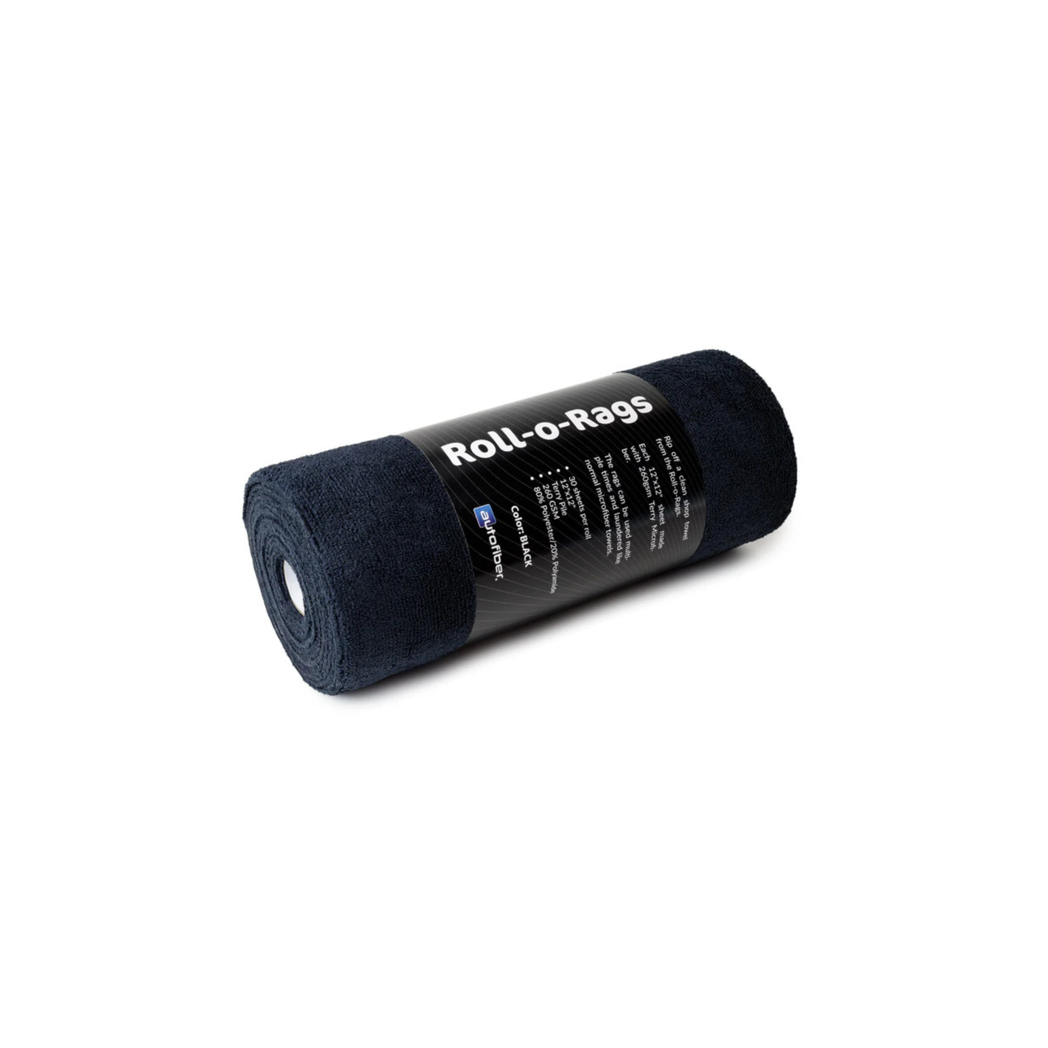 Black Autofiber Roll-o-Rags Microfiber Towels on a Roll for convenient, disposable-style cleaning and detailing.
