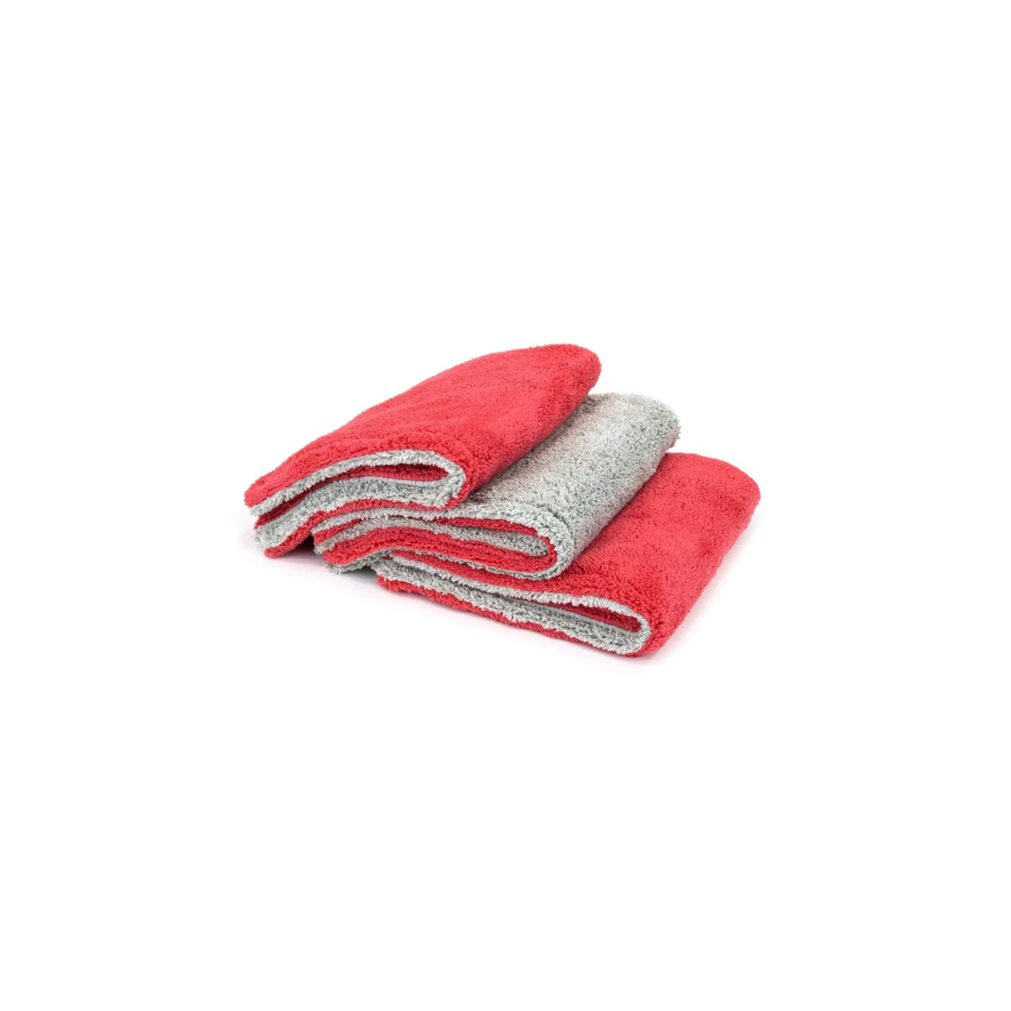 Red Autofiber Royal Plush Detailing Towel, 3-pack, 700GSM double pile microfiber for ultra-soft buffing and drying.