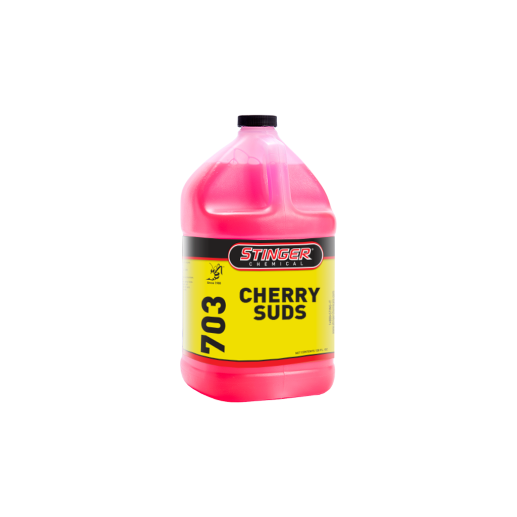 Stinger 703 CHERRY SUDS is a thick, high-foaming soap that safely lifts grime with long-lasting foam; ideal for foam cannons.