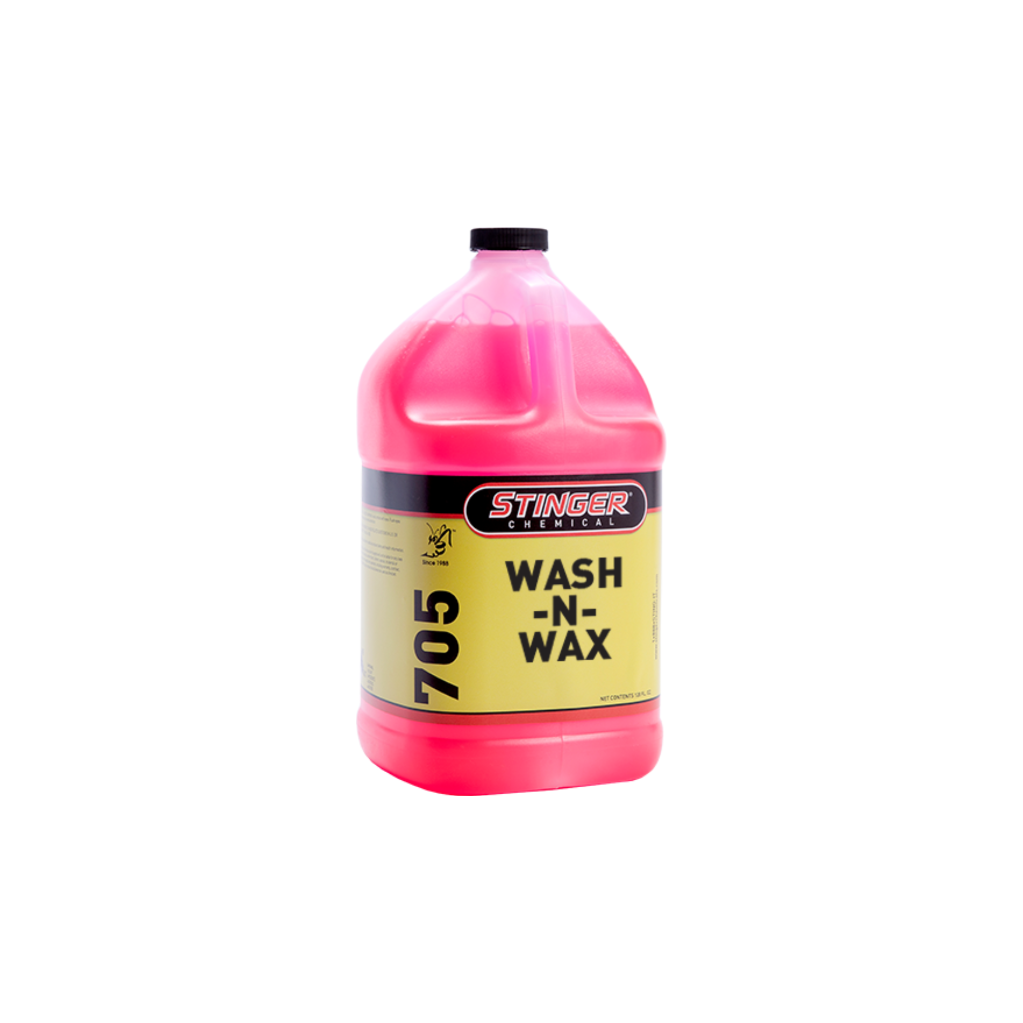 STINGER 705 WASH-N-WAX is a thick, high-foam soap that lifts dirt and leaves a fresh cherry-scented waxed finish.