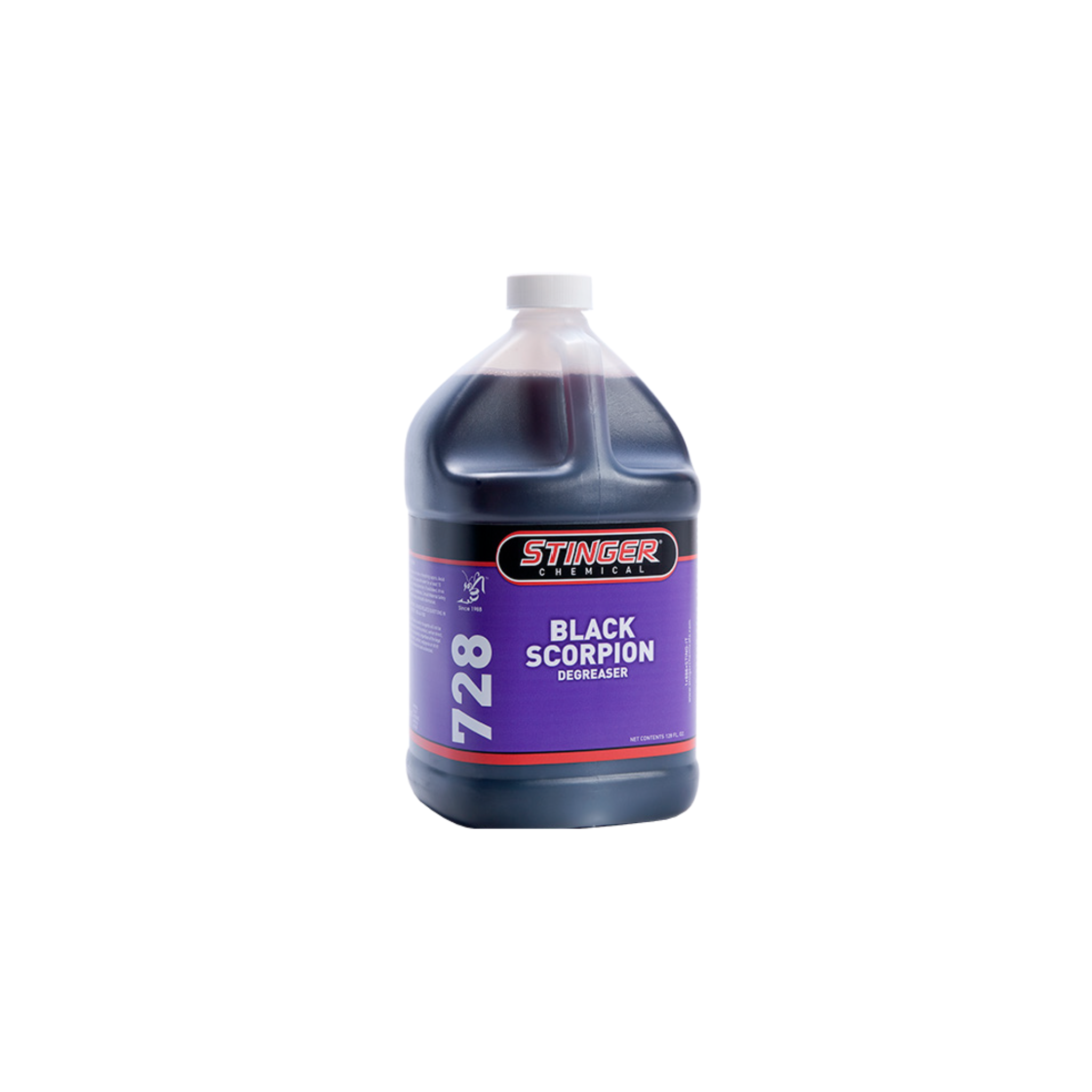 Stinger 728 BLACK SCORPION, a powerful degreaser that removes tough grease, oil, and grime from engines and other surfaces.