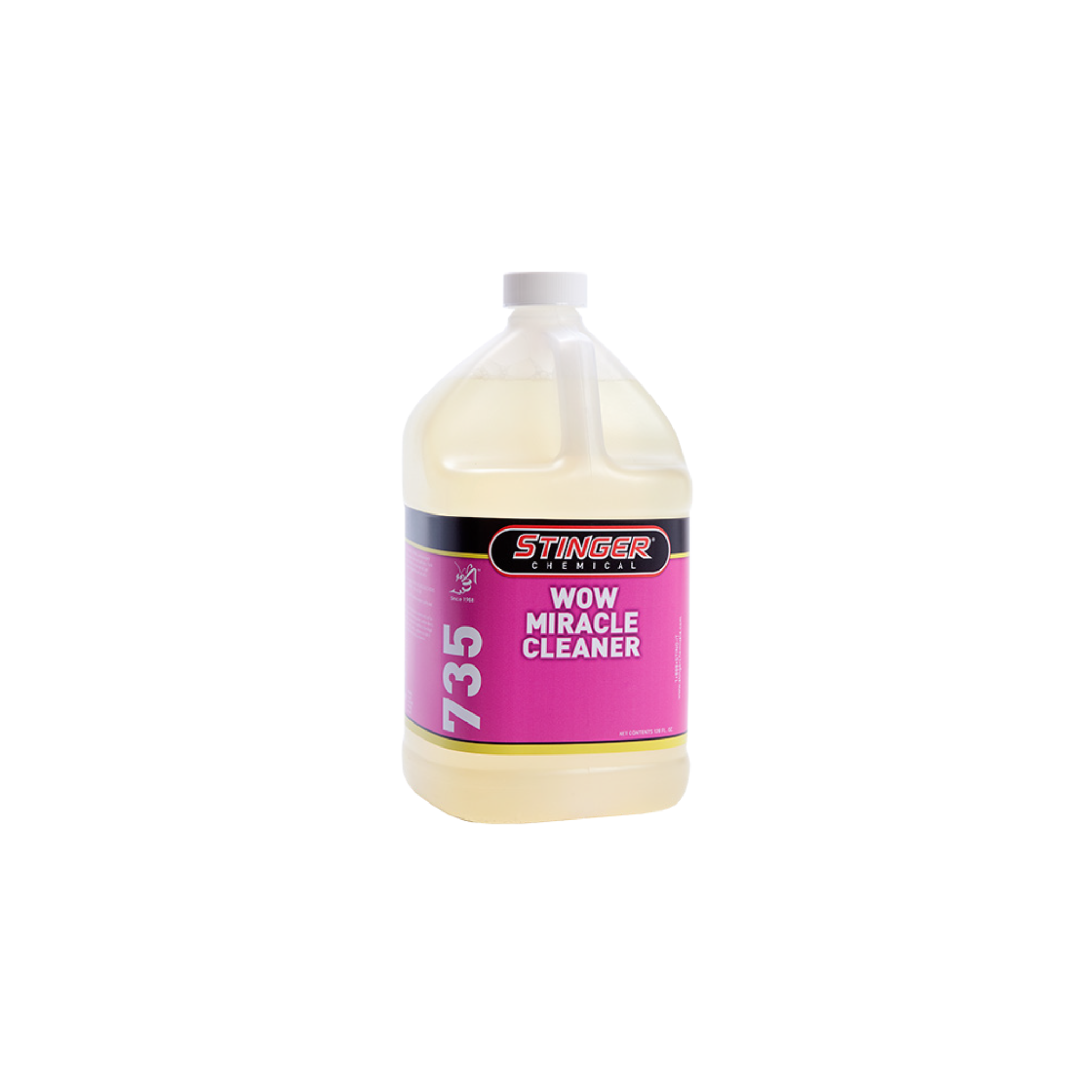 Stinger Wow Miracle Cleaner 735 for interiors, carpet, and microfiber seats; concentrated, lemon-lime scented formula.