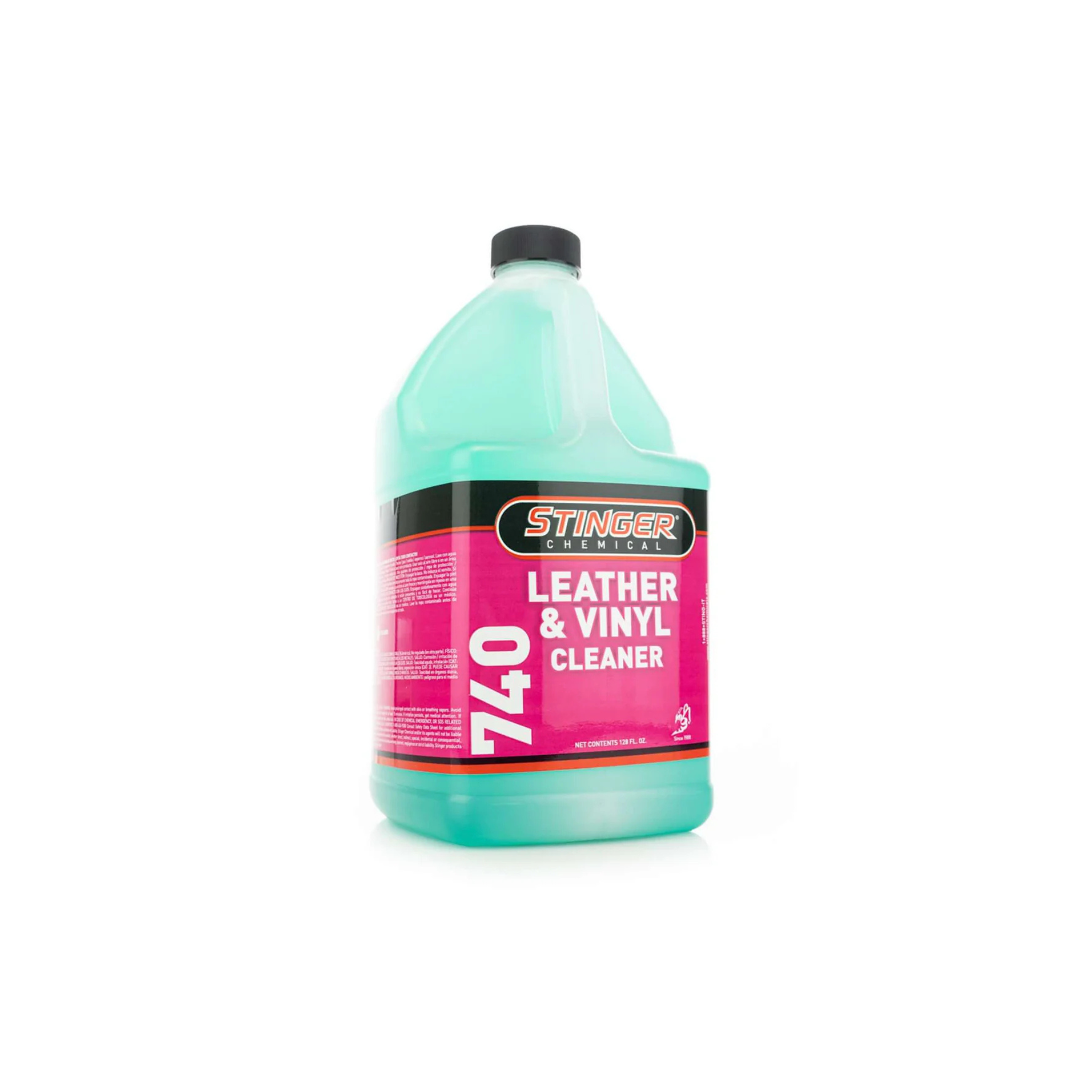 Stinger 740 LEATHER & VINYL CLEANER pH-neutral formula removes grease, dust, and stains; safe for all surfaces.
