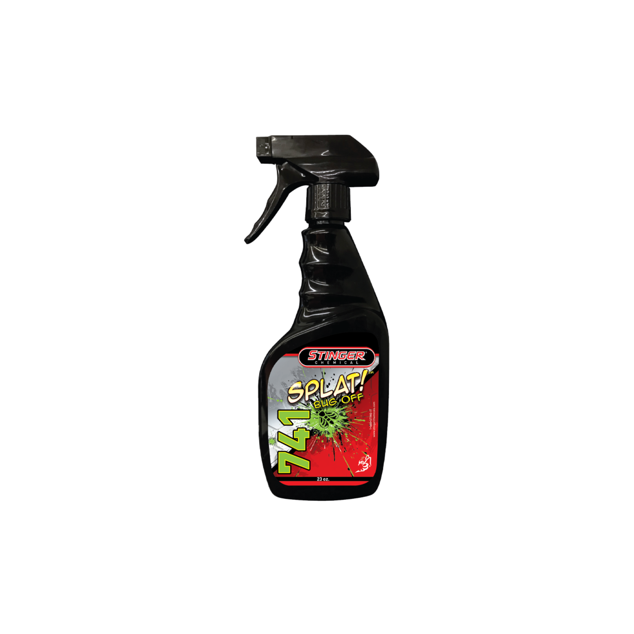 23oz of STINGER 741 SPLAT! BUG OFF safely removes bugs and sap from all finishes; biodegradable and reactivates with water.