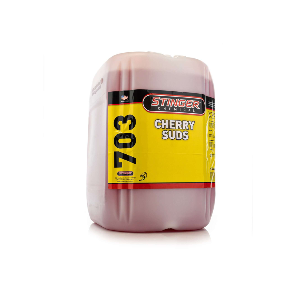 Stinger 703 CHERRY SUDS is a thick, high-foaming soap that safely lifts grime with long-lasting foam; ideal for foam cannons.