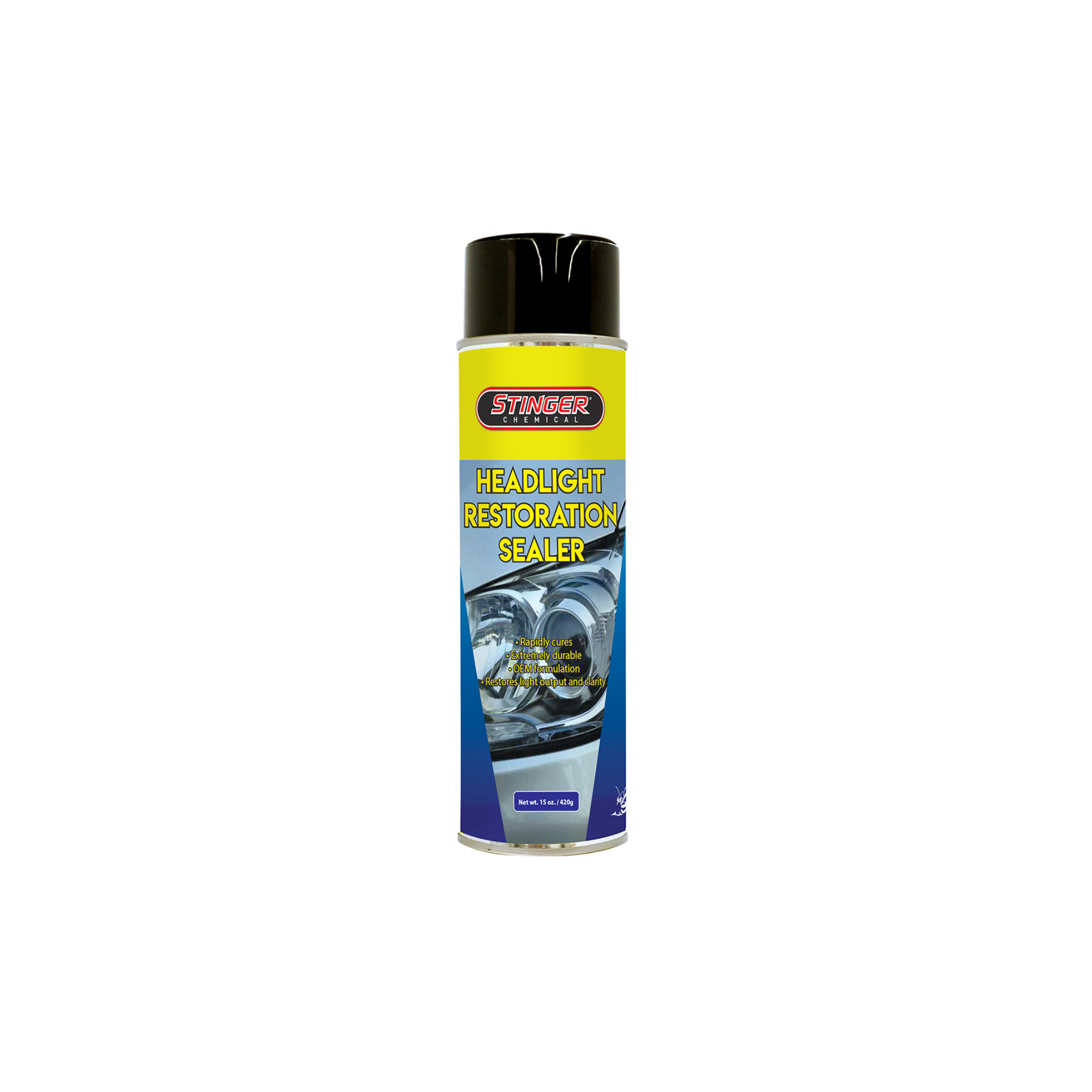 Stinger Headlight Restoration Sealer designed to restore clarity and provide UV protection to headlights.