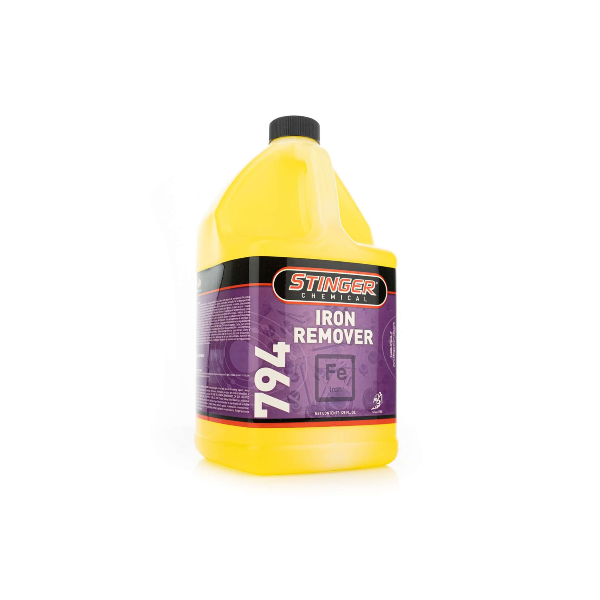 Stinger Chemical 794 IRON REMOVER safely dissolves brake dust and iron contaminants from wheels and paint surfaces.
