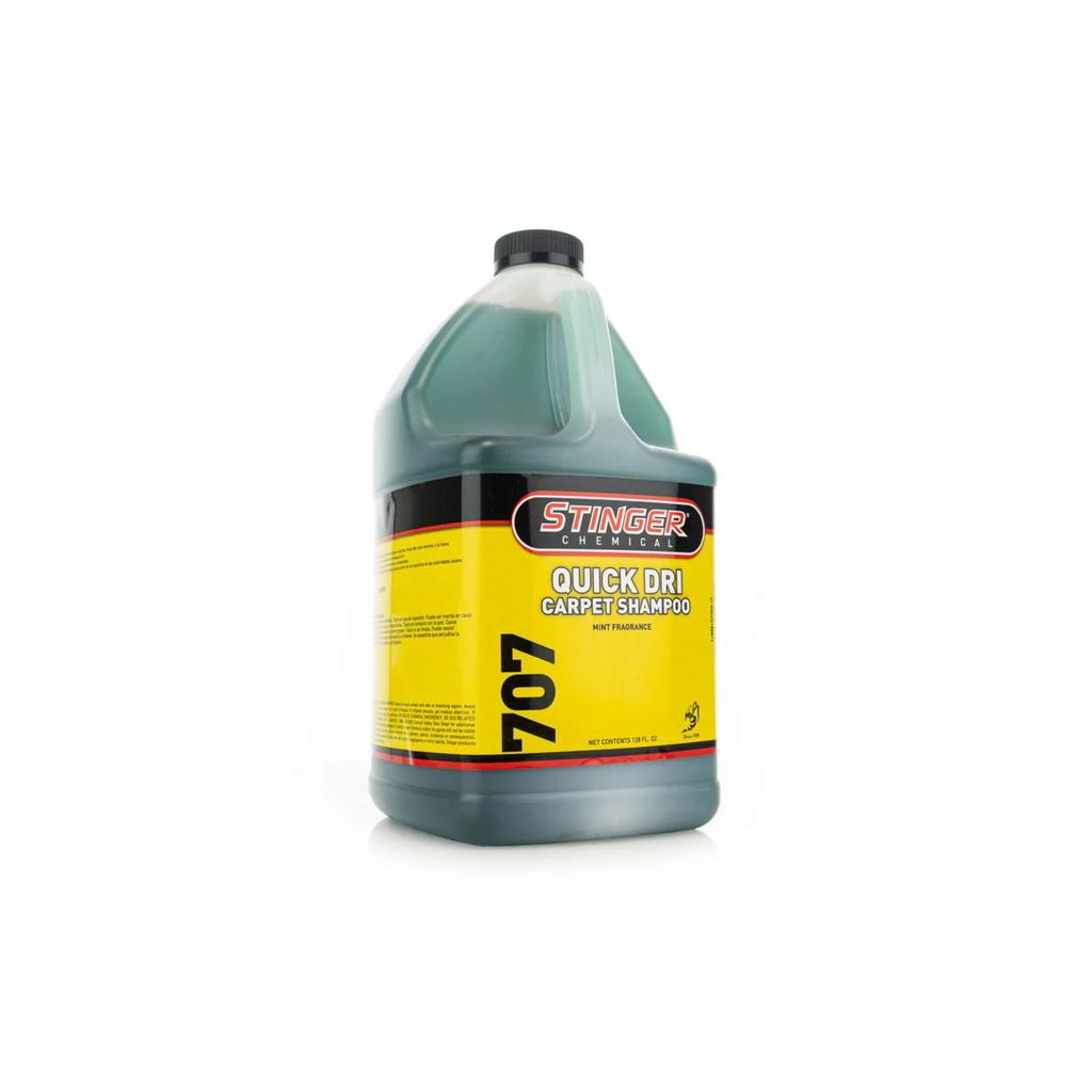 STINGER 707 QUICK DRI CARPET SHAMPOO is a fast-drying carpet cleaner with optical brighteners and a fresh mint scent.