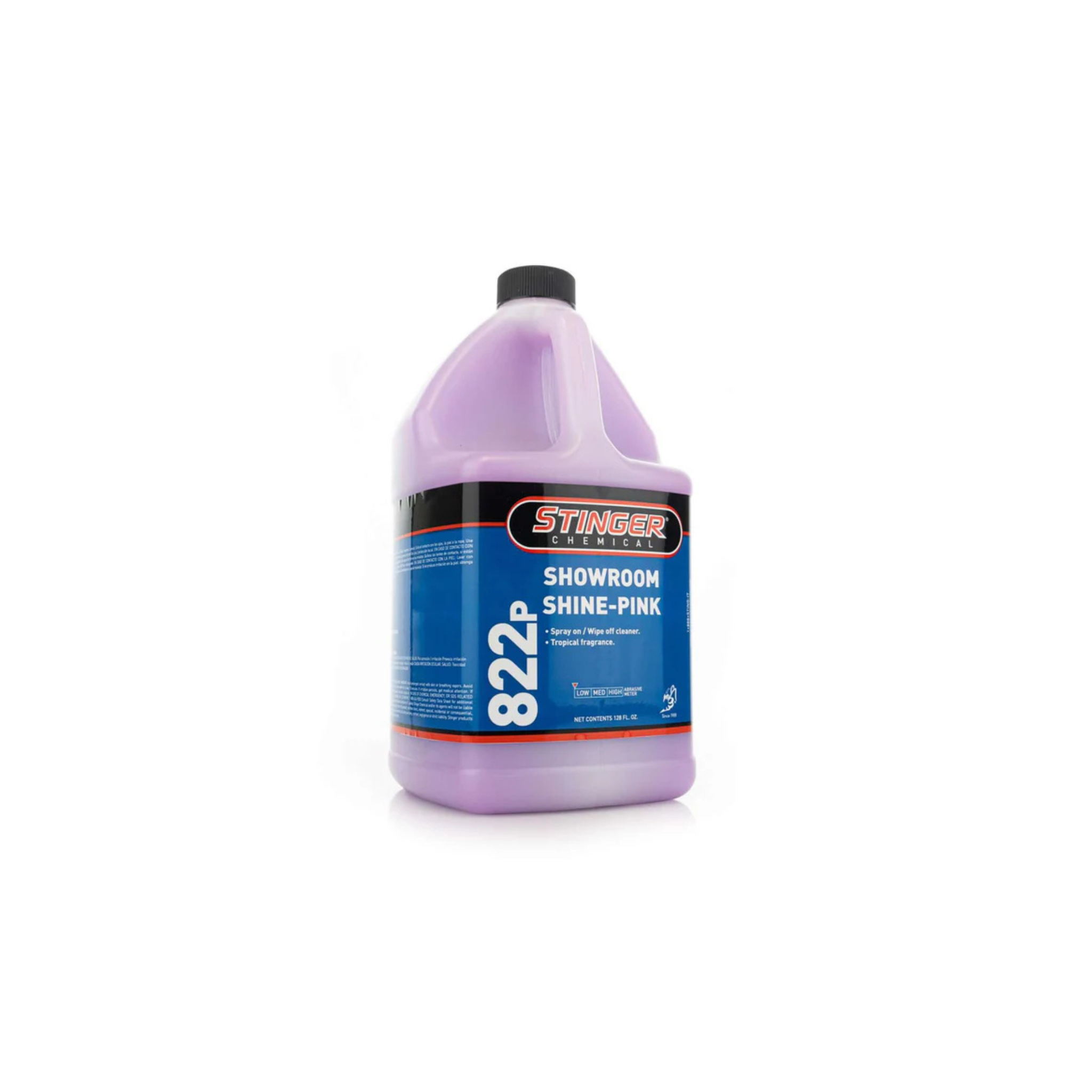 1G jug of Stinger 822 SHOWROOM SHINE that removes smudges and dust, leaving a glossy finish with a tropical scent.