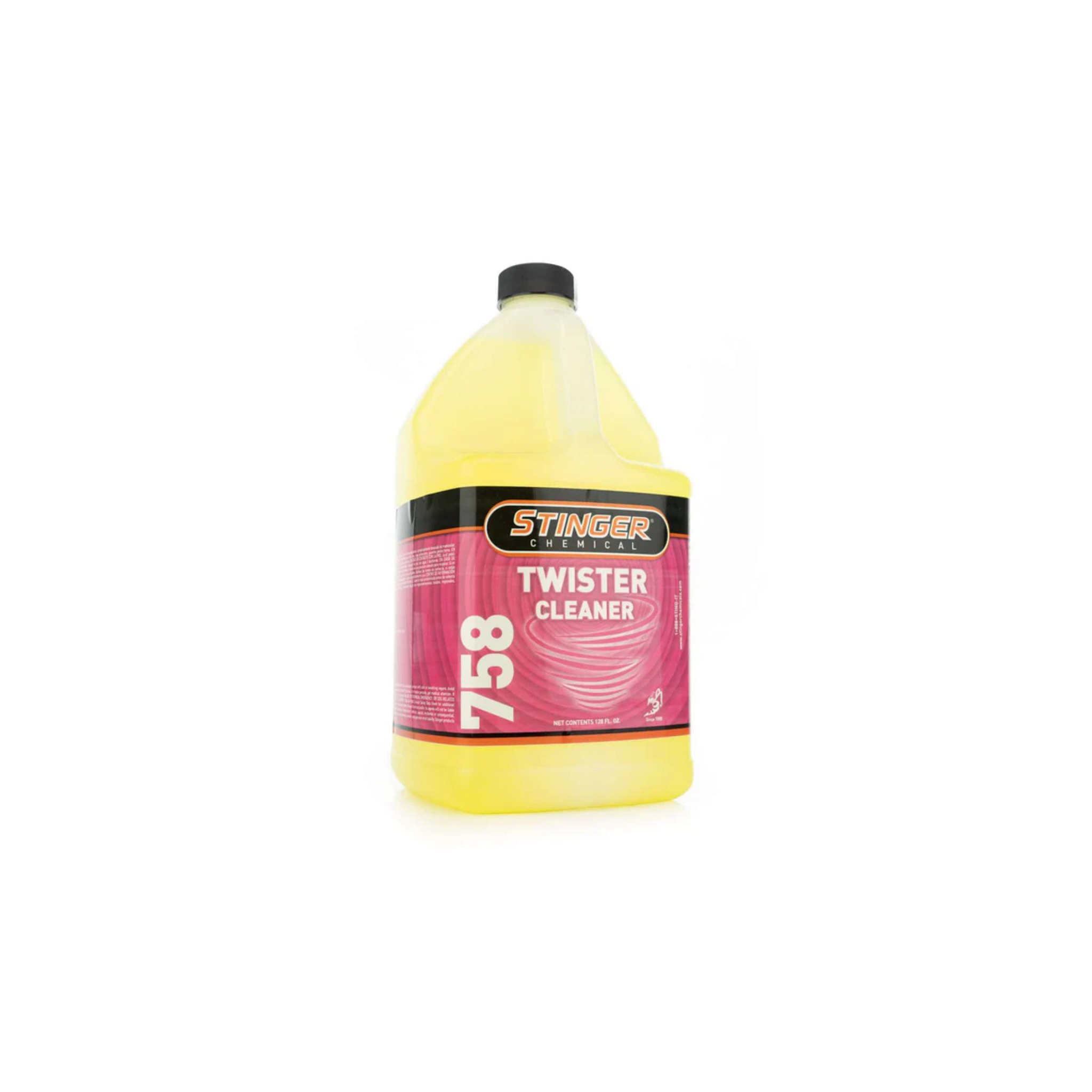 STINGER 758 TWISTER INTERIOR CLEANER removes dirt, grime, and stains from carpets, upholstery, and interior surfaces.