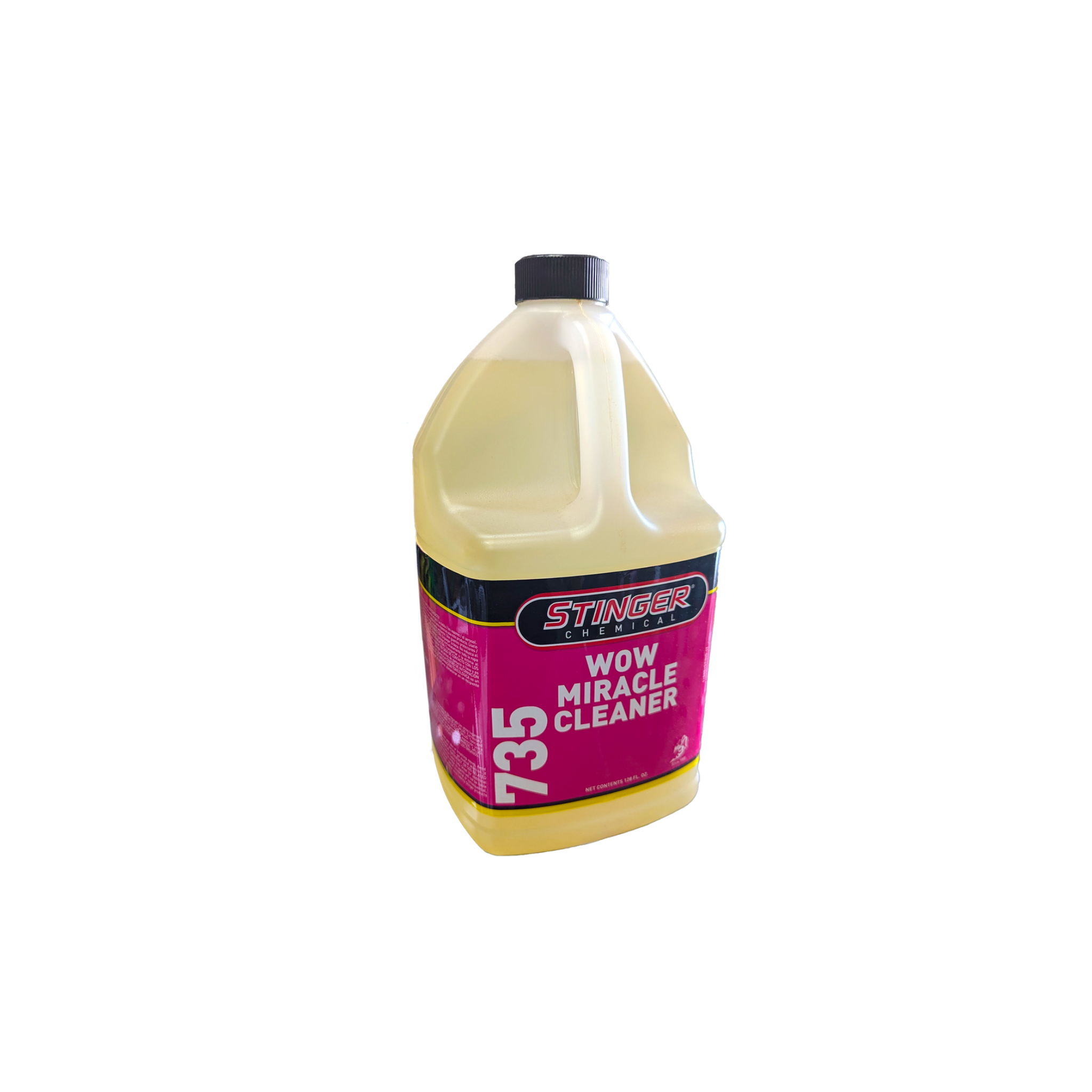 Stinger Wow Miracle Cleaner 735 for interiors, carpet, and microfiber seats; concentrated, lemon-lime scented formula.