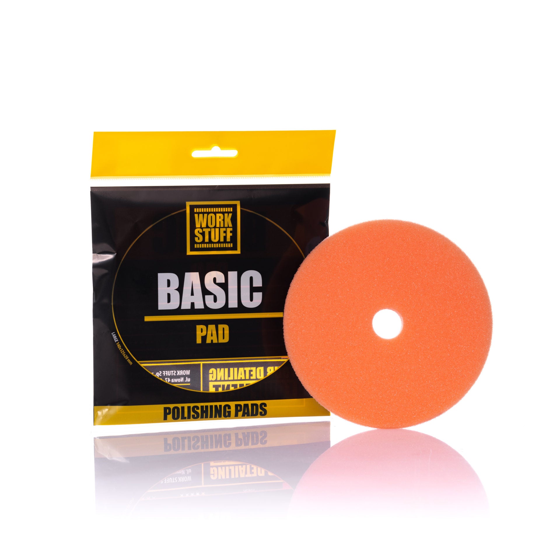 WORK STUFF Basic Pad One Step 5" with medium-hard foam for cutting and finishing, featuring a heat-dissipating hole.