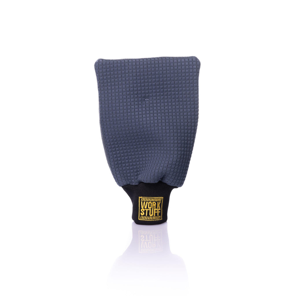 Work Stuff PURE VIEW Glass Mitt with waffle weave side and embroidered cuff for precise, streak-free glass cleaning.