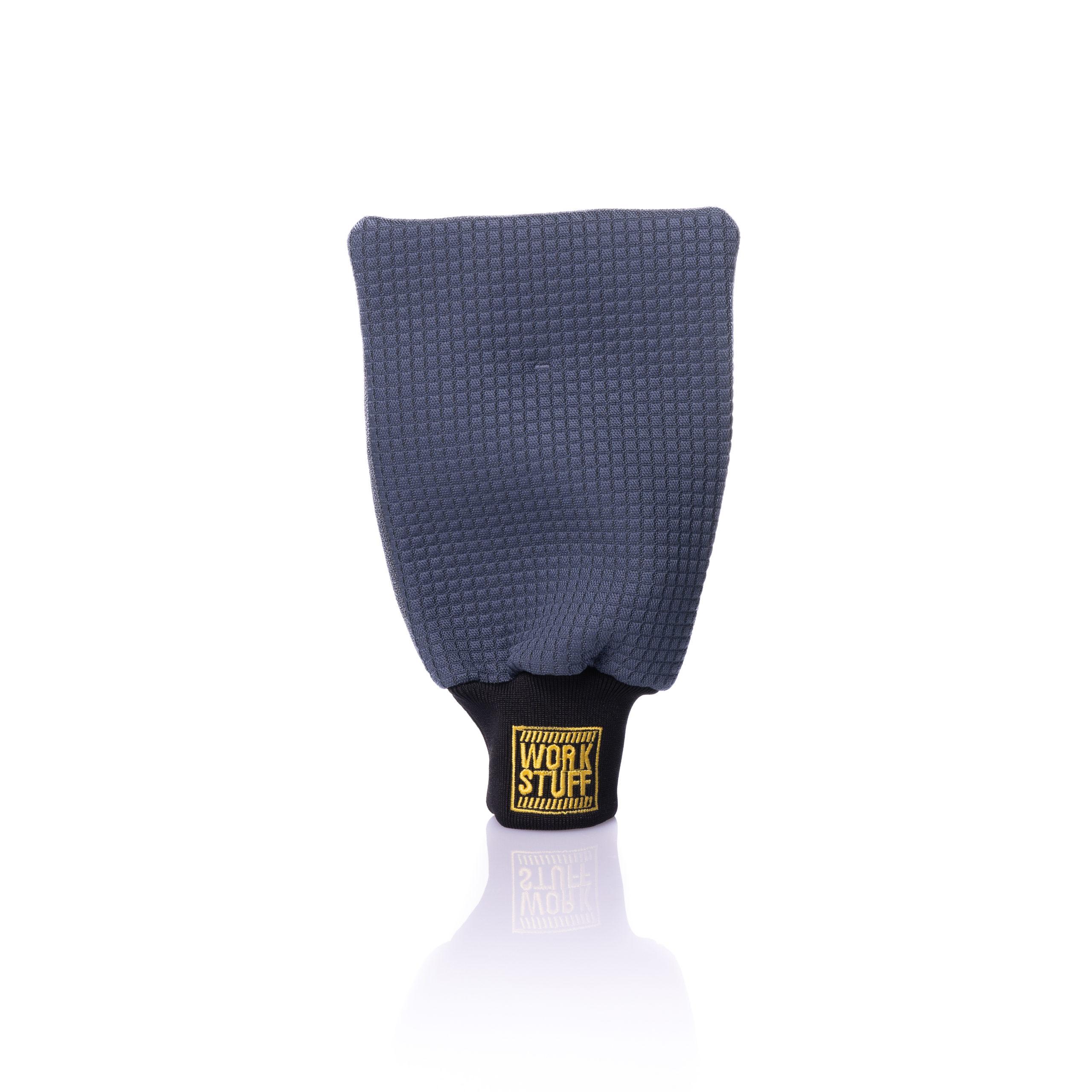 Work Stuff PURE VIEW Glass Mitt with waffle weave side and embroidered cuff for precise, streak-free glass cleaning.