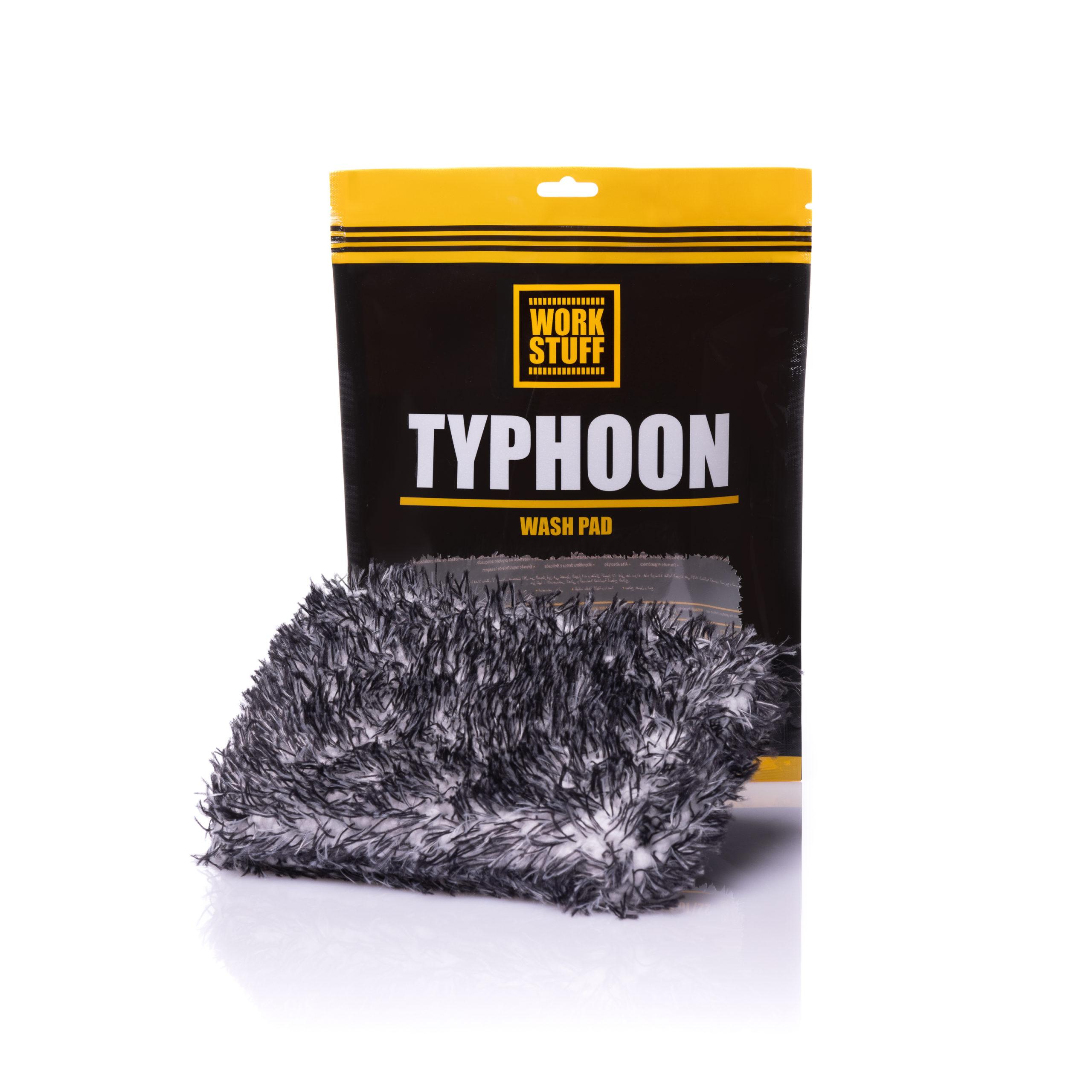 Work Stuff TYPHOON Wash Pad shown outside bag, designed with premium microfiber material for lifting dirt and grime safely.