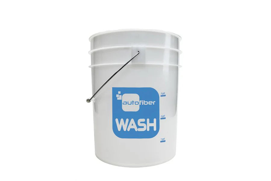 Autofiber 5 Gallon Clear Bucket with gallon markers and 'Wash' label, perfect for main car wash solution.