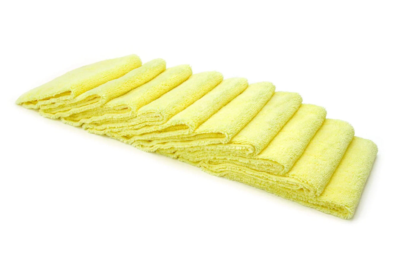 Yellow 10 pack Autofiber Cost What! Edgeless Microfiber Shop Rag 340GSM for general cleaning, polishing, and detailing.