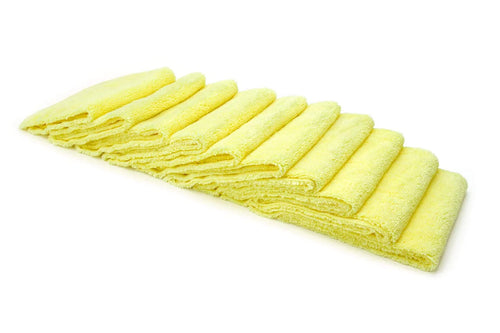 Yellow 10 pack AutoFiber Cost What! Edgeless Microfiber Shop Rag 340GSM for general cleaning, polishing, and detailing.