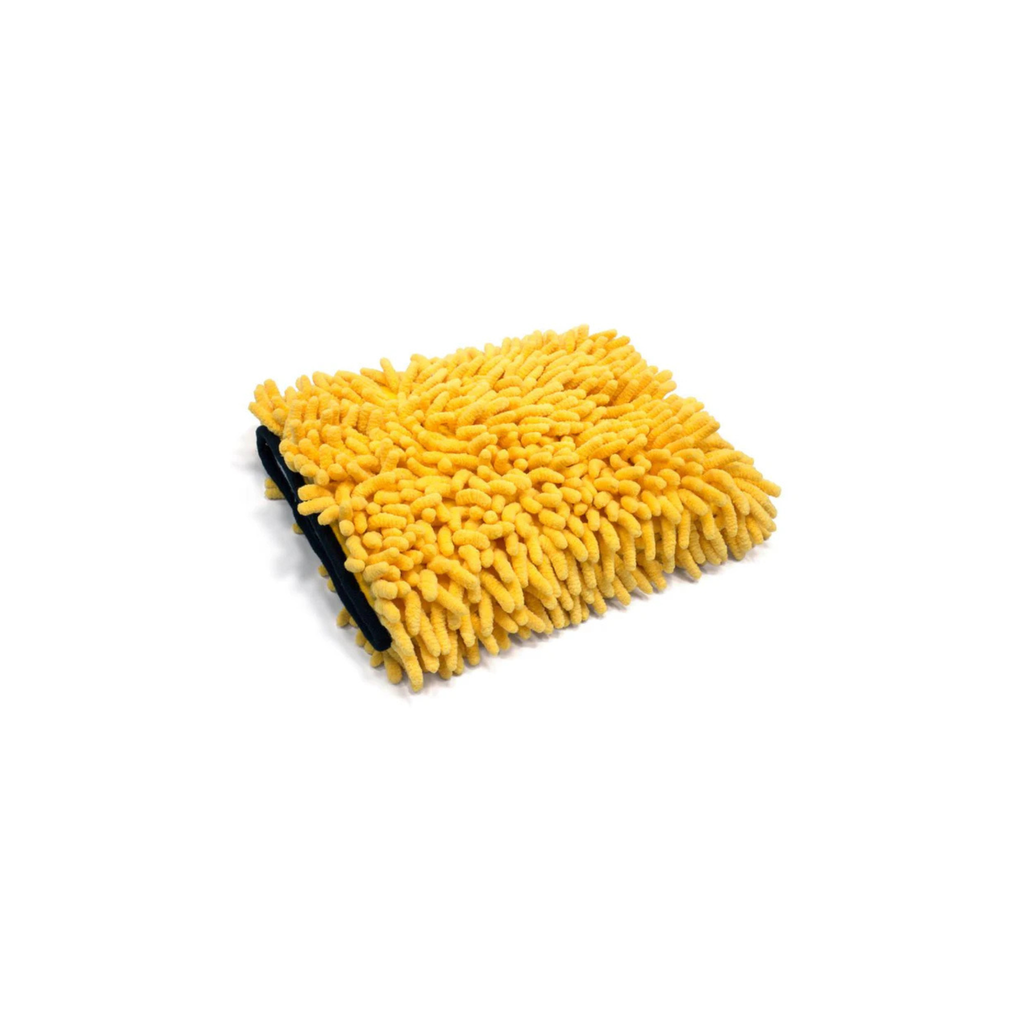 Autofiber Zero Cuff Microfiber Noodle Wash Mitt in Gold for scratch-free car washing with improved comfort and flexibility.